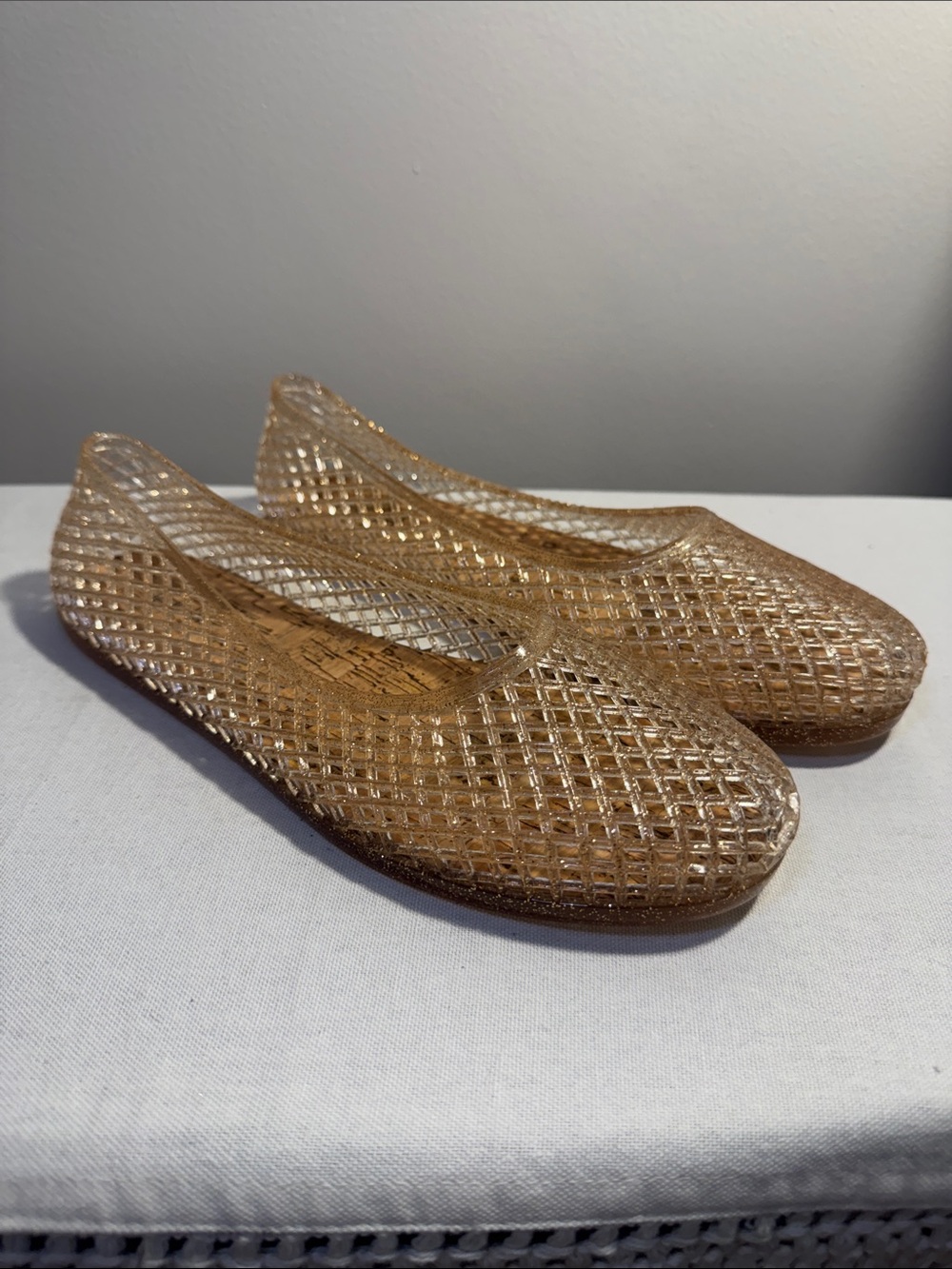 Tan with gold glitter Jelly style flat